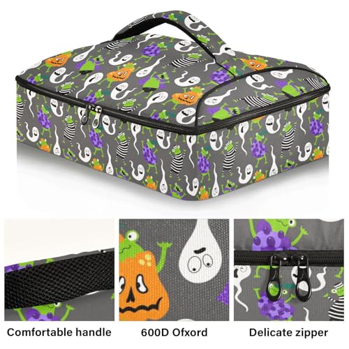 Kcldeci Insulated Thermal Food Carrier Insulated Casserole Carrier for Hot or Cold Food,Frogs and Pumpkins Insulated Tote Bag for Potluck Cookouts Parties Picnic,Lasagna Lugger