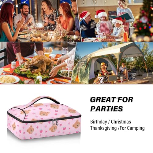 Kcldeci Insulated Thermal Food Carrier Insulated Casserole Carrier for Hot or Cold Food,Bears Insulated Tote Bag for Potluck Cookouts Parties Picnic,Lasagna Lugger