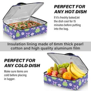 Kcldeci Insulated Thermal Food Carrier Insulated Casserole Carrier for Hot or Cold Food,Frogs with Flowers Bells Daisies Insulated Tote Bag for Potluck Cookouts Parties Picnic,Lasagna Lugger