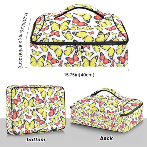 Kcldeci Insulated Thermal Food Carrier Insulated Casserole Carrier for Hot or Cold Food,Yellow and Red Butterfly Insulated Tote Bag for Potluck Cookouts Parties Picnic,Lasagna Lugger