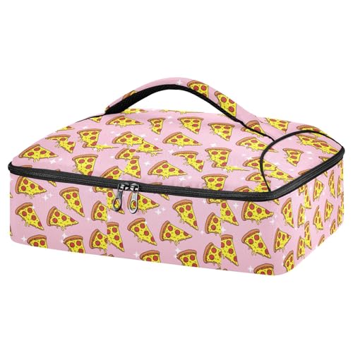 Kcldeci Insulated Thermal Food Carrier Insulated Casserole Carrier for Hot or Cold Food,Pizza Pattern Food Lovers Insulated Tote Bag for Potluck Cookouts Parties Picnic,Lasagna Lugger