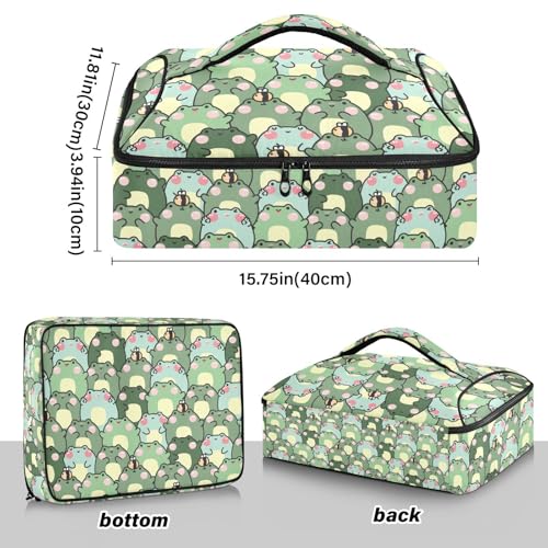 Kcldeci Insulated Thermal Food Carrier Insulated Casserole Carrier for Hot or Cold Food,Cute Chubby Frog Insulated Tote Bag for Potluck Cookouts Parties Picnic,Lasagna Lugger