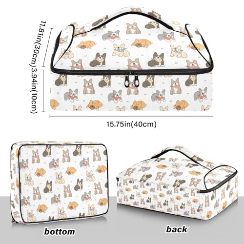 Kcldeci Insulated Thermal Food Carrier Insulated Casserole Carrier for Hot or Cold Food,Cute French Bulldog Insulated Tote Bag for Potluck Cookouts Parties Picnic,Lasagna Lugger