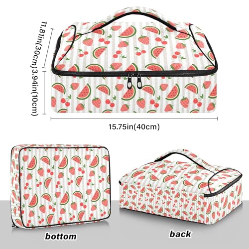 Kcldeci Insulated Thermal Food Carrier Insulated Casserole Carrier for Hot or Cold Food,Cherry and Strawberry Insulated Tote Bag for Potluck Cookouts Parties Picnic,Lasagna Lugger