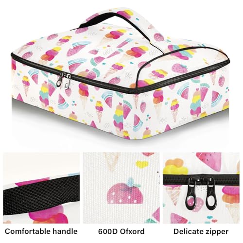 Kcldeci Insulated Thermal Food Carrier Insulated Casserole Carrier for Hot or Cold Food,Ice Cream Summer Popsicle Strawberry Insulated Tote Bag for Potluck Cookouts Parties Picnic,Lasagna Lugger