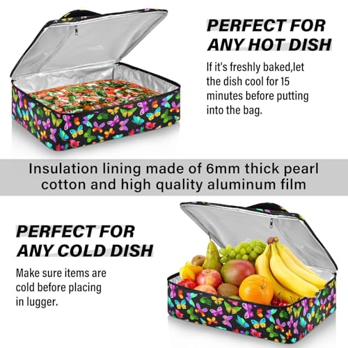 Kcldeci Insulated Thermal Food Carrier Insulated Casserole Carrier for Hot or Cold Food,Cartoon Butterflies Insulated Tote Bag for Potluck Cookouts Parties Picnic,Lasagna Lugger