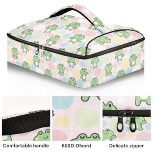 Kcldeci Insulated Thermal Food Carrier Insulated Casserole Carrier for Hot or Cold Food,Cute Frog in Various Poses Insulated Tote Bag for Potluck Cookouts Parties Picnic,Lasagna Lugger