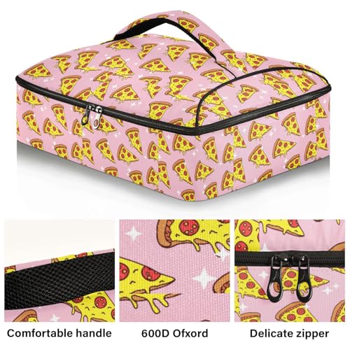 Kcldeci Insulated Thermal Food Carrier Insulated Casserole Carrier for Hot or Cold Food,Pizza Pattern Food Lovers Insulated Tote Bag for Potluck Cookouts Parties Picnic,Lasagna Lugger