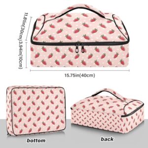 Kcldeci Insulated Thermal Food Carrier Insulated Casserole Carrier for Hot or Cold Food,Strawberry on A Pink Hearts Insulated Tote Bag for Potluck Cookouts Parties Picnic,Lasagna Lugger