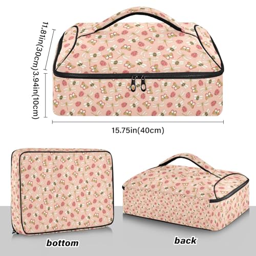 Kcldeci Insulated Thermal Food Carrier Insulated Casserole Carrier for Hot or Cold Food,Roses Peonies and Butterflies Insulated Tote Bag for Potluck Cookouts Parties Picnic,Lasagna Lugger