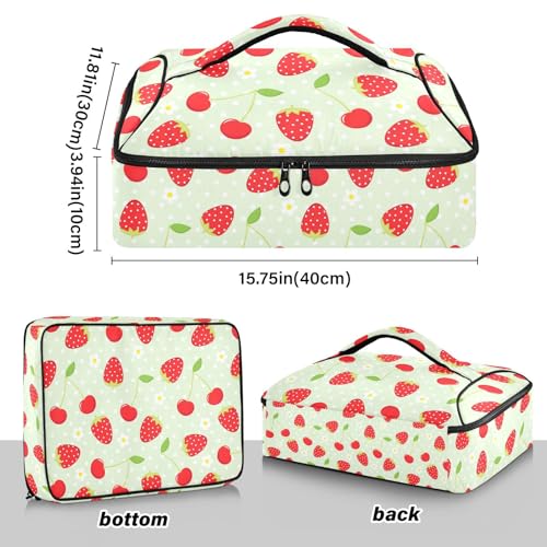 Kcldeci Insulated Thermal Food Carrier Insulated Casserole Carrier for Hot or Cold Food,Strawberry and Cherry Insulated Tote Bag for Potluck Cookouts Parties Picnic,Lasagna Lugger