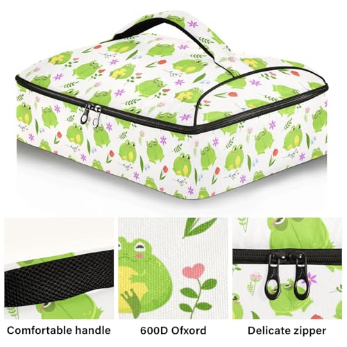 Kcldeci Insulated Thermal Food Carrier Insulated Casserole Carrier for Hot or Cold Food,Cute Green Frogs Insulated Tote Bag for Potluck Cookouts Parties Picnic,Lasagna Lugger