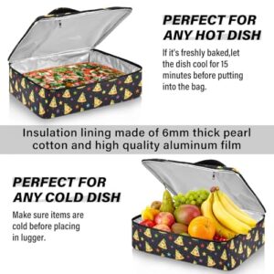 Kcldeci Insulated Thermal Food Carrier Insulated Casserole Carrier for Hot or Cold Food,Pizza Slice Cute Fast Food Insulated Tote Bag for Potluck Cookouts Parties Picnic,Lasagna Lugger