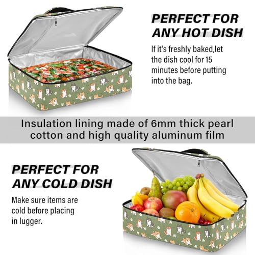 Kcldeci Insulated Thermal Food Carrier Insulated Casserole Carrier for Hot or Cold Food,Dog and Flower Insulated Tote Bag for Potluck Cookouts Parties Picnic,Lasagna Lugger