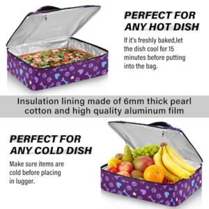 Kcldeci Insulated Thermal Food Carrier Insulated Casserole Carrier for Hot or Cold Food,Dog and Cat Footprints Insulated Tote Bag for Potluck Cookouts Parties Picnic,Lasagna Lugger