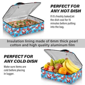 Kcldeci Insulated Thermal Food Carrier Insulated Casserole Carrier for Hot or Cold Food,Red Butterflies Blue Sky Insulated Tote Bag for Potluck Cookouts Parties Picnic,Lasagna Lugger