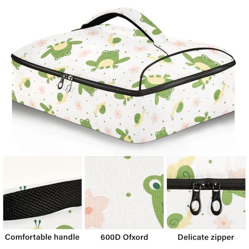 Kcldeci Insulated Thermal Food Carrier Insulated Casserole Carrier for Hot or Cold Food,Frogs with Pink Flowers Insulated Tote Bag for Potluck Cookouts Parties Picnic,Lasagna Lugger