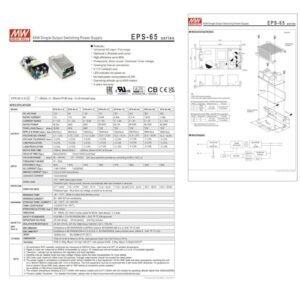 TorqCali EPS-65-24-C 65W Single Output Switching Power Supply 24V 2.71A, 88% Efficiency, Universal AC Input, Enclosed Type, for Automation, Test & Measurement, and Industrial Applications