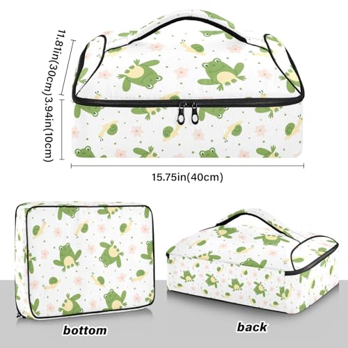 Kcldeci Insulated Thermal Food Carrier Insulated Casserole Carrier for Hot or Cold Food,Frogs with Pink Flowers Insulated Tote Bag for Potluck Cookouts Parties Picnic,Lasagna Lugger