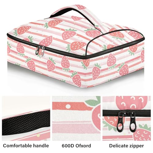 Kcldeci Insulated Thermal Food Carrier Insulated Casserole Carrier for Hot or Cold Food,Tropical Strawberry Insulated Tote Bag for Potluck Cookouts Parties Picnic,Lasagna Lugger