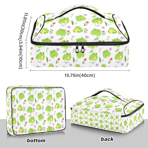 Kcldeci Insulated Thermal Food Carrier Insulated Casserole Carrier for Hot or Cold Food,Cute Green Frogs Insulated Tote Bag for Potluck Cookouts Parties Picnic,Lasagna Lugger