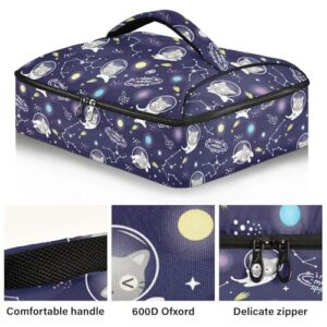 Kcldeci Insulated Thermal Food Carrier Insulated Casserole Carrier for Hot or Cold Food,Kawaii Cute Cat Astronaut Insulated Tote Bag for Potluck Cookouts Parties Picnic,Lasagna Lugger