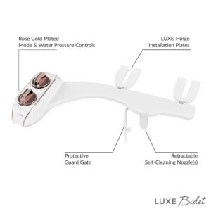 LUXE Bidet NEO 120 Plus Rose Gold, Toilet Seat Bumpers, and Shut-off T-Adapter Bundle