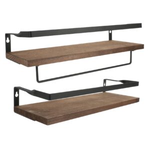 cabilock 2pcs metal wall kitchen shelves wooden storage shelf wall mounted storage rack brown wall-mounted shelf