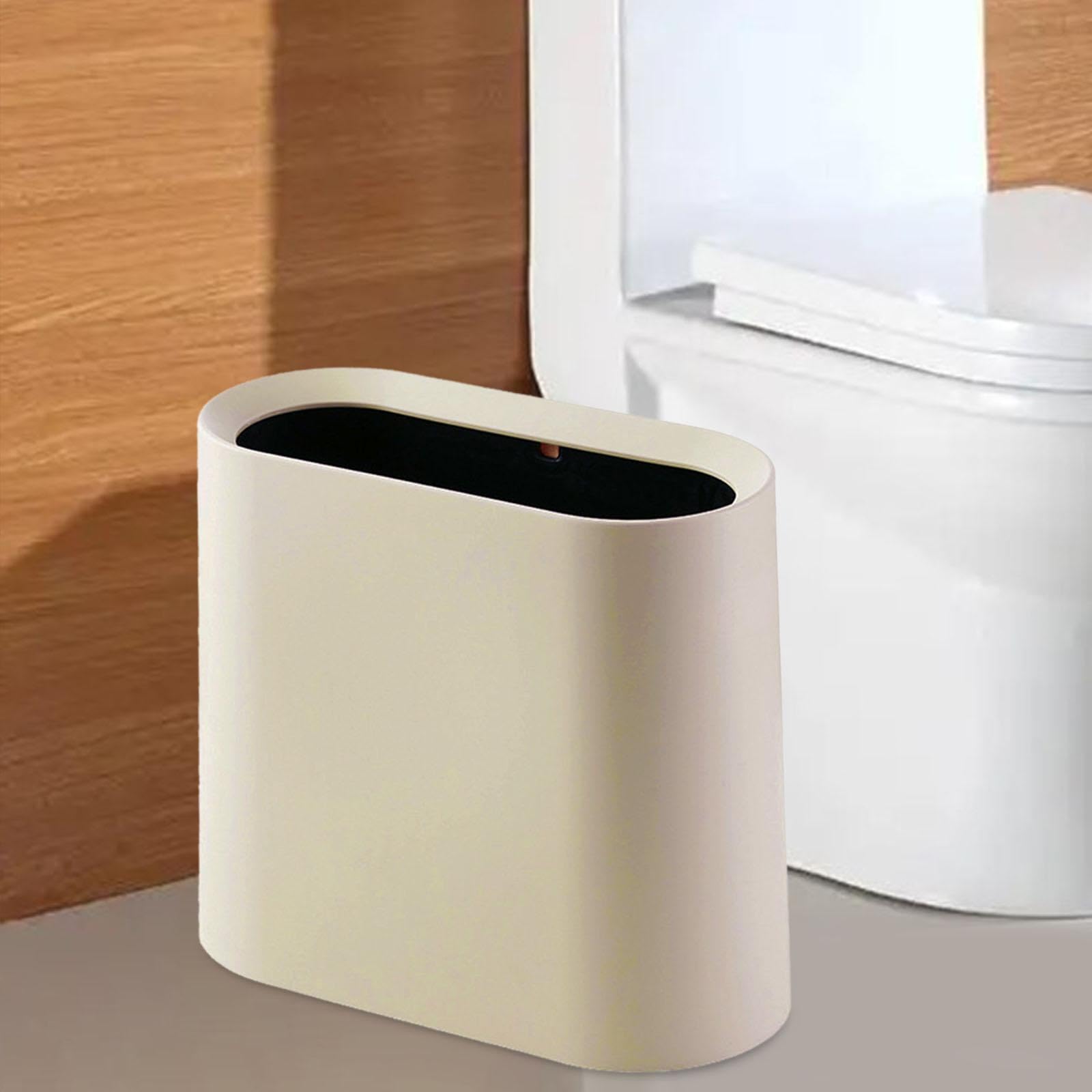 IEUDNS Slim Trash Can Narrow Small Garbage Bin Garbage Can Modern Paper Basket Wastebasket Dustbin for Home Bedroom Bathroom Toilet, Khaki