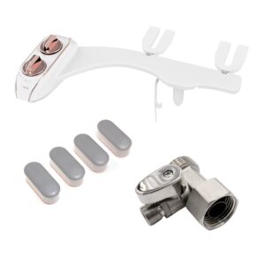 luxe bidet neo 120 plus rose gold, toilet seat bumpers, and shut-off t-adapter bundle