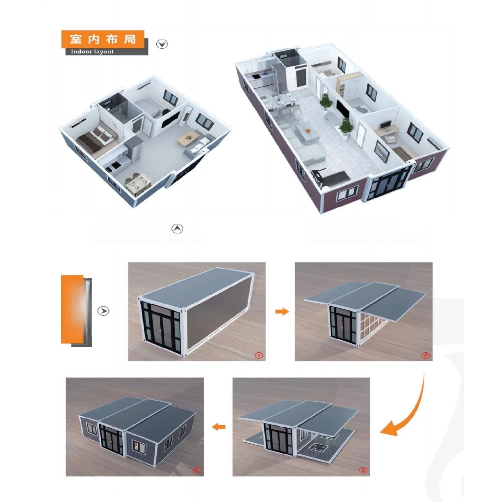 Extended Foldable Prefab Container Homes/40ft Folding Living Container/Expandable Cabin Foldable Container House to Live in