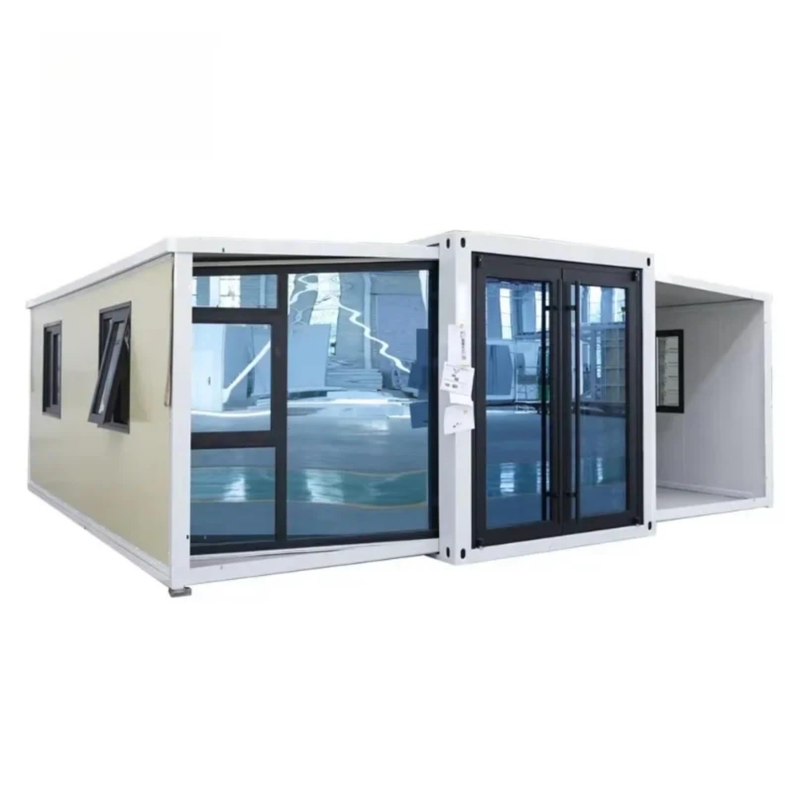 Foldout 20ft Prefab Container Houses Mobile Folding Container House Prefabricated Homes with 2 Bedrooms, 1 Living Room, 1 Kitchen, Folding Houses for Office Small Home