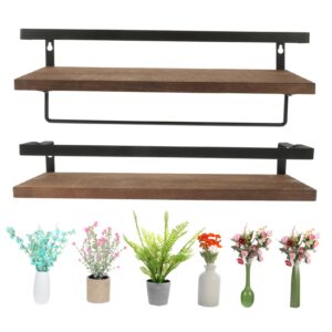 Cabilock 2pcs Metal Wall Kitchen Shelves Wooden Storage Shelf Wall Mounted Storage Rack Brown Wall-Mounted Shelf