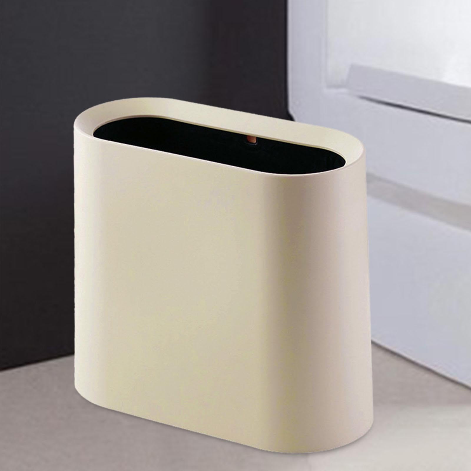 IEUDNS Slim Trash Can Narrow Small Garbage Bin Garbage Can Modern Paper Basket Wastebasket Dustbin for Home Bedroom Bathroom Toilet, Khaki