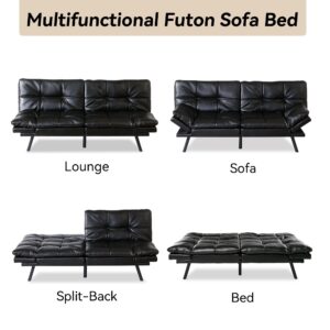 Cozysnooze Convertible Futon Sofa Bed Couch,Faux Leather Futon Sofa Couch,Memory Foam Futons,Small Splitback Modern Loveseat Sleeper Couch Bed for Living Room,Office,Apartment,Bright Black