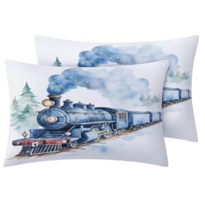 MPNVYU Train Kids Boys Sheets Twin XL Sheet Set, Steam Engine Bed Sheets, Locomotive Bedding Bedroom Decor, Soft Microfiber Deep Pocket Fitted Sheet & Flat Sheet & 1 Pillowcase