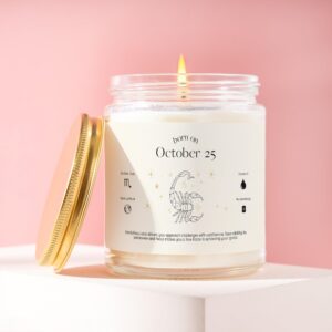 personalized zodiac candle - october 25, custom scented candle