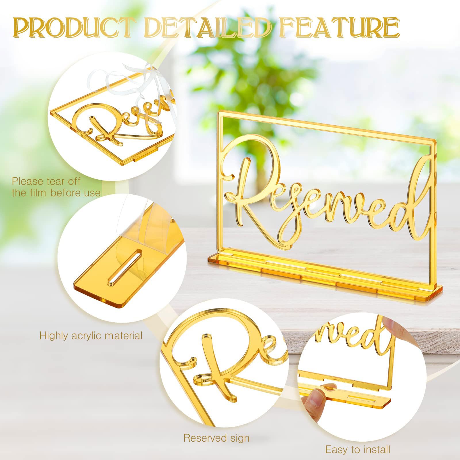 Stylish Gold Acrylic Wedding Reserved Table Signs Safe Sturdy Not Easy To Break Or Deform Seating Reservation