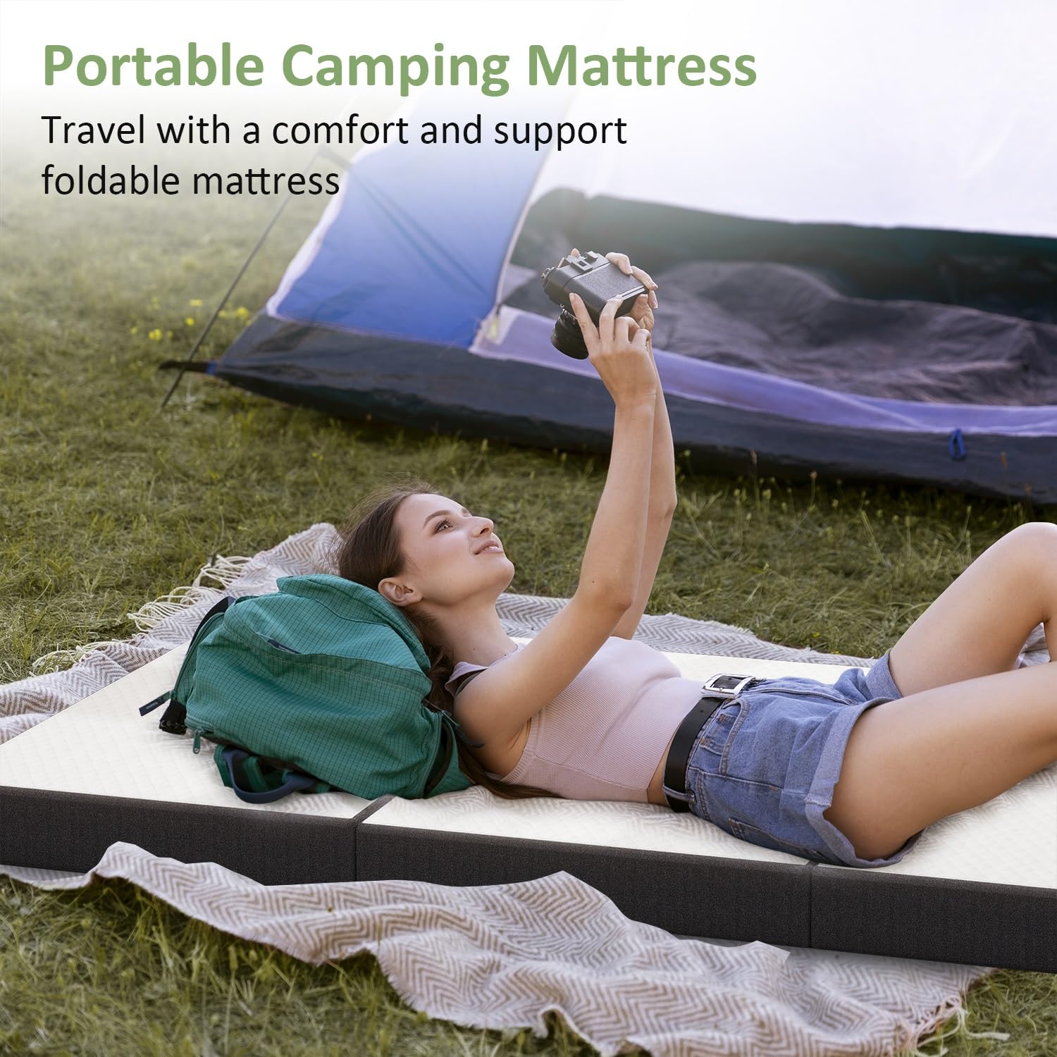 4 Inch Folding Mattress Single Size, Foldable Floor Memory Foam Mattress, Portable Camping Mattress, CertiPUR-US Certified Collapsible Bed Mattress Pad