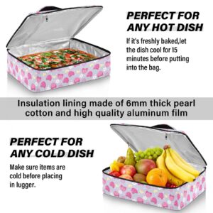 Kcldeci Insulated Thermal Food Carrier Insulated Casserole Carrier for Hot or Cold Food,Sweet Strawberry Insulated Tote Bag for Potluck Cookouts Parties Picnic,Lasagna Lugger