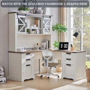 RedLemon 42" Farmhouse Desk Hutch with Sliding Barn Door and Ample Storage/Display Space, Only Match Farmhouse Desk (Antique White)