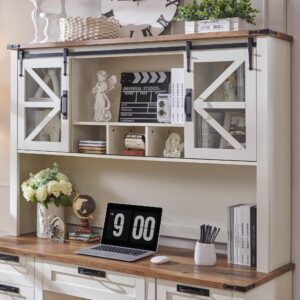 redlemon 42" farmhouse desk hutch with sliding barn door and ample storage/display space, only match farmhouse desk (antique white)