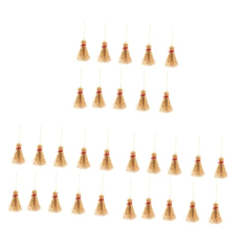 Gogogmee 30 Pcs Broom Witch Hanging Halloween Broom Toys Embellishment Witch Broom Costume Miniature Straw Broom Toys for Halloween Decor Mini Witch Broom Children’s Toys Broomsticks Wooden