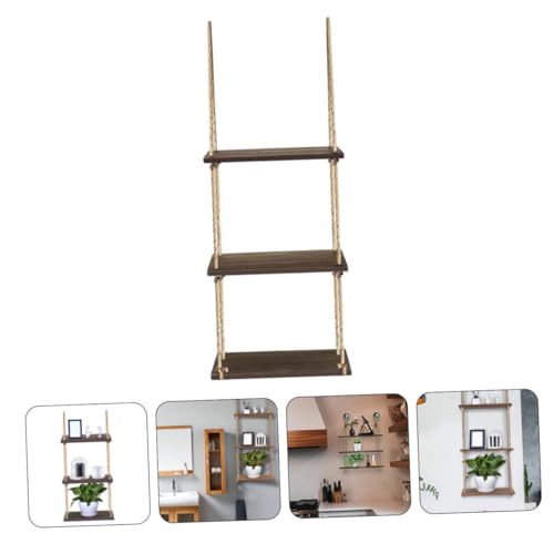 GREENADSCAPE 1 Set Wall Mount Hanging Shelves Home Decor Living Room Decor Bedroom Decor Shelf Storage Racks Swing Rope Farmhouse Shelves Wall Sundries Phone Holder Rope Floating Shelves Wood