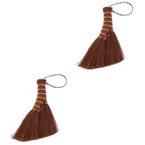 orfofe 2 pcs mini brown broom hand sweeping whisk natural palm broom counter cleaner car broom portable sweeper broom cleaning toys broom for small cleaning broom brooms brown silk