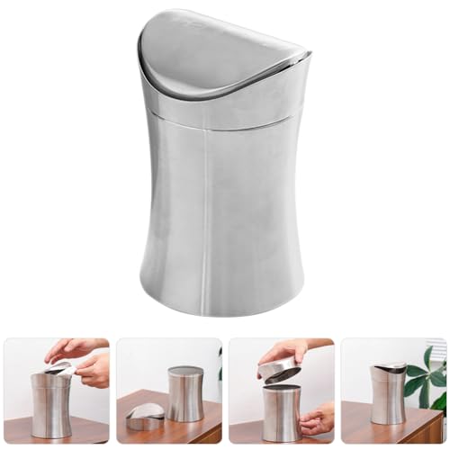 Outanaya Mini Covered Desktop Trash Can Tiny Tabletop Wastebasket Stainless Steel Small Garbage Bin for Bathroom Office Kitchen Desk Car Easy to Clean