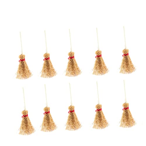 Gogogmee 30 Pcs Broom Witch Hanging Halloween Broom Toys Embellishment Witch Broom Costume Miniature Straw Broom Toys for Halloween Decor Mini Witch Broom Children’s Toys Broomsticks Wooden