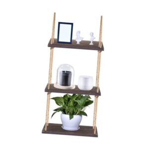 GREENADSCAPE 1 Set Wall Mount Hanging Shelves Home Decor Living Room Decor Bedroom Decor Shelf Storage Racks Swing Rope Farmhouse Shelves Wall Sundries Phone Holder Rope Floating Shelves Wood