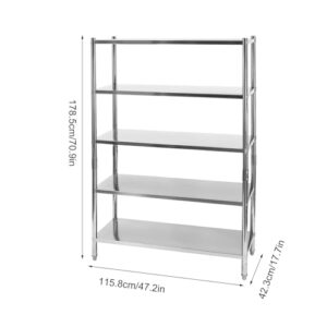 YUMIONB Stainless Steel Shelving, 5 Tier Floor Standing Stainless Steel Shelving Stainless Steel Heavy Duty Shelving Commercial Shelving with Adjustable Hight for Home, Supermarkets, Warehouses