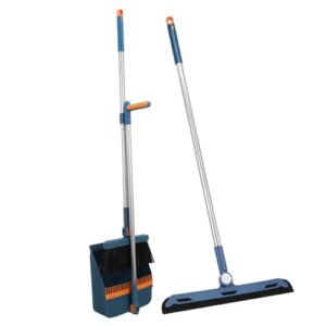 butifulsic 1 set folding broom set dustpan stand up broom cleaning mop push broom heavy duty floor sweeper broom with dust pan angle broom foldable broom dust pan broom blue plastic